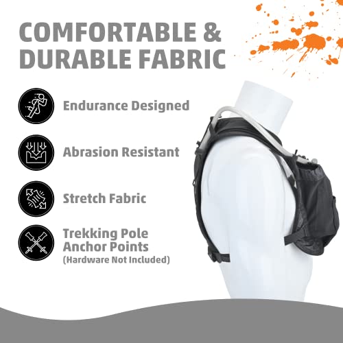 Orange Mud Gear Vest – Lightweight Hydration Pack for Running, Cycling, Triathlon – Holds 1L (35oz), Fits Large Phones, Soft Flasks, Trekking Poles – Breathable & Secure Fit - style: Black V4