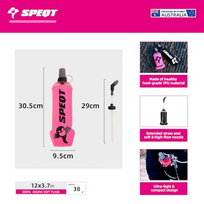Soft Flask 2 Pack 500ml 16oz Collapsible TPU Water Bottle with Straw, Leak Proof for Hydration Pack Running Vest Hiking Cycling Marathon,Rose - color: Black (With straw) 2XPack
