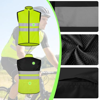 Cycling Vest for Men, Reflective High Visibility Bike Vest, Lightweight Packable Gilet, Full Zip Sleeveless Pocket - color: Yellow, size: Small