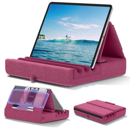 KDD Tablet Pillow Holder, Foldable iPad Stand for Lap, Bed and Desk -Tablet Soft Pad Dock with Pocket & Stylus Mount Compatible with iPad Pro 12.9, 10.5, 9.7 Air Mini 6 5 4 3, Galaxy Tab, E-Reader - color: Purple