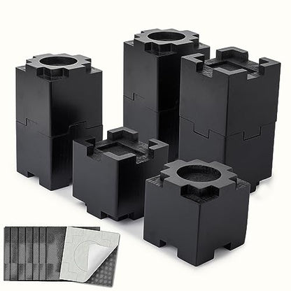 Wood Bed Risers with Non-Slip Rubber Pad, Stackable Furniture Risers Lift Heights 3.5 or 7 Inch Heavy Duty Risers for Sofa, Table, Couch Chair (8 Pack, Black) - color: Large Black 8pack
