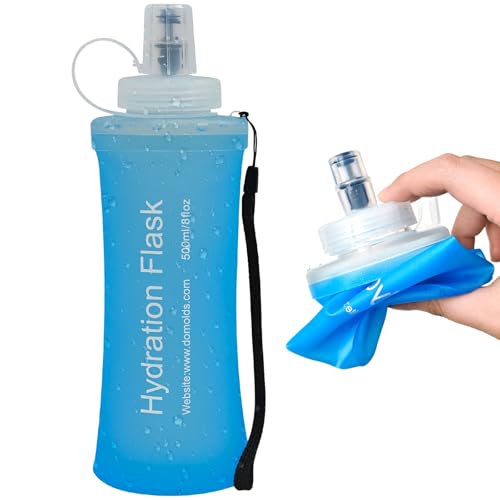 Soft Flask 500ML, TPU Collapsible Soft Water Bottle for Hydration Pack, Running Vest, Folding Water Bottle for Hiking, Cycling Hydration Flask - Blue