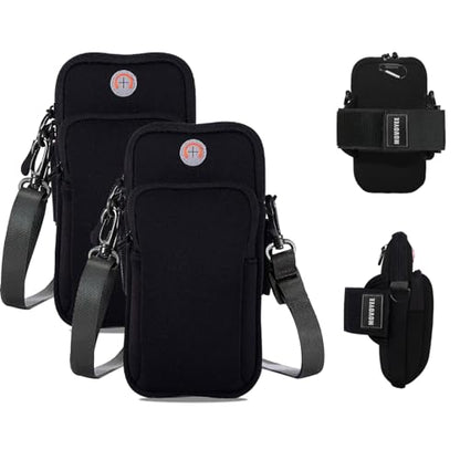Phone Holder for Running Armband,2Pack Cell Phone Purse Small Crossbody Bags for Women Men Kids,iPhone 11 12 13 14 15 16 17 Pro Max Xs Xr X 8 Plus Mini Galaxy Ultra S26 Note Pouch Arm Bands - color: 5-Black with Crossbody Strap&Hook