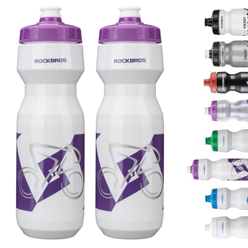 ROCKBROS Bike Water Bottle 20oz-25oz Squeeze Cycling Water Bottle BPA Free - color: 25oz White Purple, style: 2 Pack