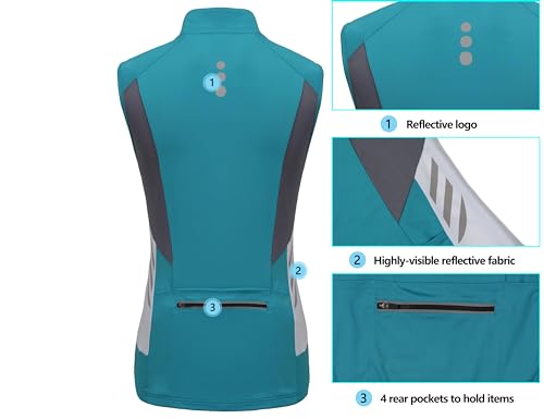 Little Donkey Andy Women's Half Zip Breathable Cycling Vests Reflective Sleeveless Jerseys Shirts Golf 4 Rear Pockets - color: Upgraded Lake Blue, size: Large