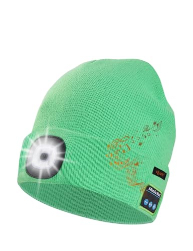 Keains Bluetooth Beanie with LED Light, Gifts for Men Women Dad Husband Him - color: Fluorescent Green