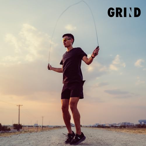 GRIND | Jump Rope - Adjustable "Float" | Tangle-Free, Rapid Speed with Ball Bearings | Ergonomic Soft Grip Handles | Skipping Rope for Fitness, Endurance Training, Gym Workout, or Home Exercise - color: Black