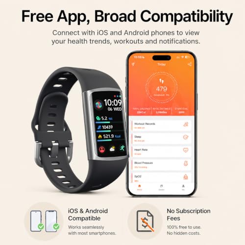 FITVII Slim Fitness Tracker for Women Men, Fitness Watch for Android iOS - color: Black