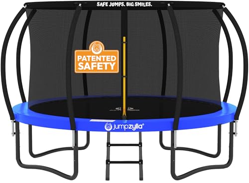 Jumpzylla Outdoor Trampoline with Net for Kids 8FT 10FT 12FT 14FT 15FT 16FT - color: Blue, size: 12FT