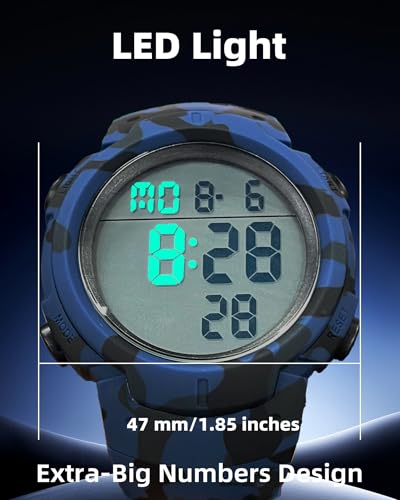 CakCity Digital Watch Mens, Waterproof Sport Wristwatch, Referee Stopwatch - color: Blue Camouflage