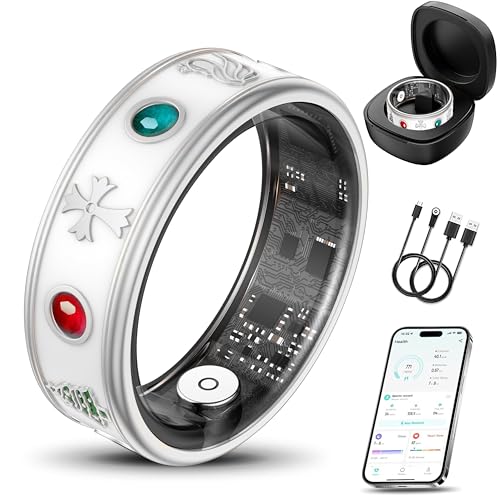 Smart Ring for Men, Fitness & Activity Tracker with Blood Pressure/Heart Rate Monitor, Sleep Tracker, Step Counter, IP68 Waterproof Ring for iOS & Android, Fast Charge, No Subscription (Silver,Size10) - color: Silver, size: 10