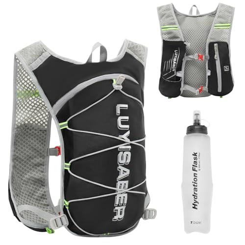Azarxis Hiking Hydration Pack 5L Running Backpack Daypack Vest with 500ml Water Bottle for Women Men Cycling Biking Trail Race (Black with a 500ml Water Bottle) - color: #4 Black with a 500ml Water Bottle