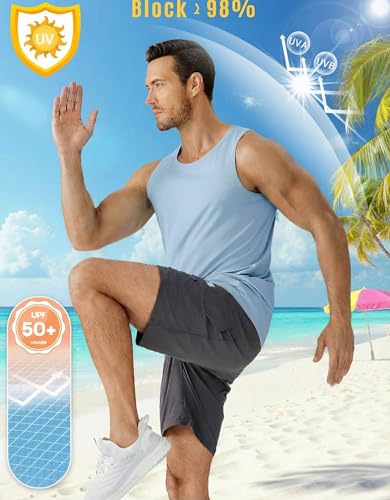 PINSPARK Men's UPF 50+ Quick Dry Tank Tops Athletic Muscle Tee - color: Blue, size: Small