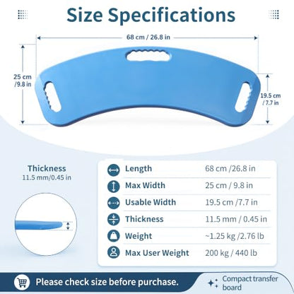 Transfer Board with 28" x 28" Slide Sheet, 26.8" x 9.8" Compact Curved Patient Transfer Board for Seniors, Bed to Wheelchair Transfer Assist Board with Anti-Slip Back, Blue - color: Compact 26.8" X 9.8" + Slide Sheet