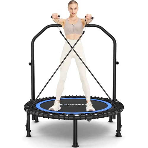 ANCHEER 40"/48" Foldable Mini Trampoline with Adjustable Handle for Adults - color: Blue, size: 40 inch