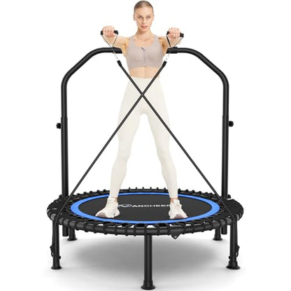ANCHEER 40"/48" Foldable Mini Trampoline with Adjustable Handle for Adults - color: Blue, size: 48 inch
