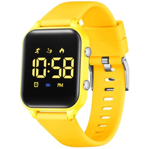 Kids Digital Watches for Boys Girls, Sports Watch with Fitness Tracker, Pedometer, Alarm Clocks, Stopwatch, No App Needed Waterproof Kids Watch, Gift for Teens Student Girls Boys Ages 5-14 - color: Yellow