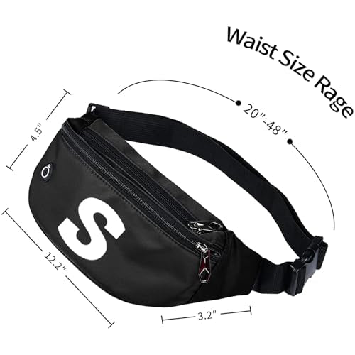 Fanny Packs for Men and Women Water-Repellent Sports Waist Pack Bag - color: 1pack-Black Letter S