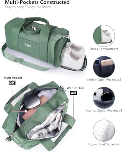16" Gym Bag for Women,with Shoes Compartment and Waterproof Pocket(Green) - color: Green, size: 16" Small Size