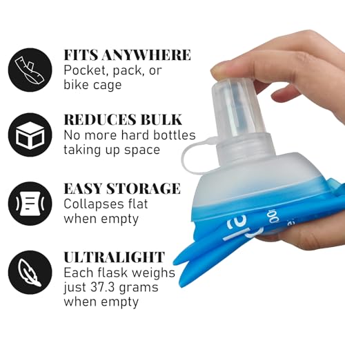2Pcs 500ml Soft Flask, TPU Collapsible Soft Water Bottle for Hydration Pack, Running Vest, Leak-Proof Folding Water Bottle for Hiking Cycling Climbing Jogging- Blue - color: 500ML Blue