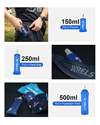 WRELS TPU Soft Flask Lightweight Portable Reusable Water Bottle,BPA Free Collapsible Flask for Hydration Pack in Running Hiking Cycling and Marathon - color: 150ml/5.07oz-2 Pack-Dark Blue
