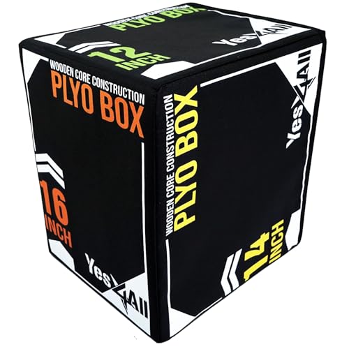 Yes4All 3-in-1 Soft-Padded Plyo Box With Wooden Core, Non-Slip Multi-Use Cushioned Plyometric Jump Box with Vinyl Cover for Jumping, Conditioning, Strength Training - color: A. Black Version, style: 16" x 14" x 12"