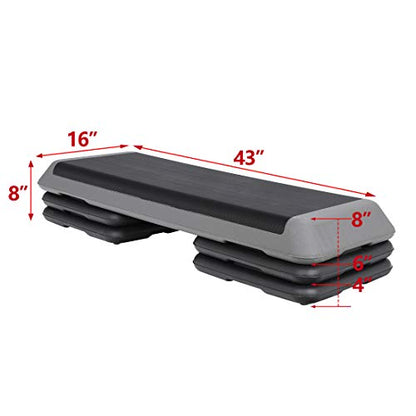 ZenStyle 43" Adjustable Aerobic Stepper Bench with 4/6/8 Inch Risers, Non-Slip Surface for Cardio, Strength Training & Home Fitness Workout - color: Grey