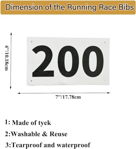 1-300 Running Race Bibs Large Numbers with Safety Pins for Marathon Race Events- Tyvek Tearproof Waterproof - color: 1-300 Number