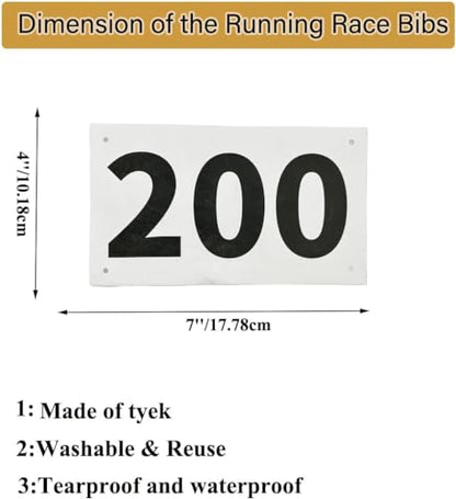 1-300 Running Race Bibs Large Numbers with Safety Pins for Marathon Race Events- Tyvek Tearproof Waterproof - color: 1-300 Number