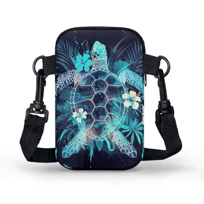 Hawaiian Tribal Small Crossbody Bags for Women Cell Phone Bag Purse, Sea Turtle Zipper Sling Purses Shoulder Bag - color: Sea Turtle Flowers