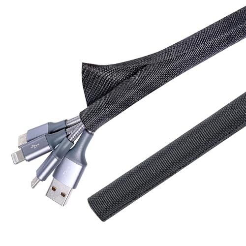 Black Split Braided Cable Management Sleeves 3/8inch -12Feet - size: 3/8"-12Feet