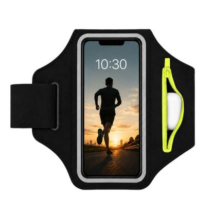 Running Phone Armband with Green Zipper Pocket, Armband Phone Holder - color: Green