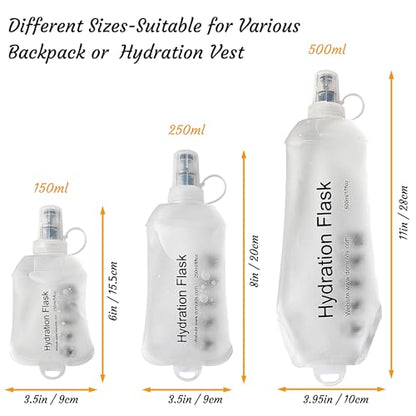 J.CARP 2Pcs 500ml Soft Flask Running Water Bottles, TPU Foldable Running Hydration Flask for Hydration Pack Cycling Hiking Climbing Outdoors Motorbike White - color: White-2Pcs, 500ml