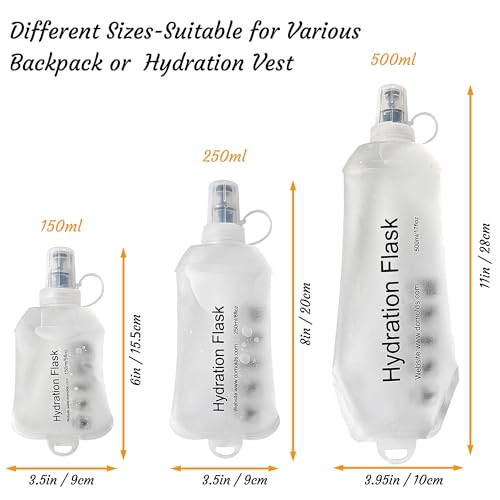 J.CARP 2Pcs 500ml Soft Flask Running Water Bottles, TPU Foldable Running Hydration Flask for Hydration Pack Cycling Hiking Climbing Outdoors Motorbike White - color: White-2Pcs, 500ml