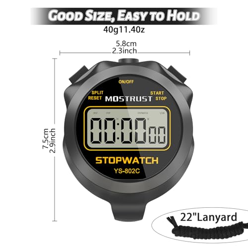 Stopwatch Sports Timer, Digital Stop-Watch - style: 1Lap Non-waterproof Black