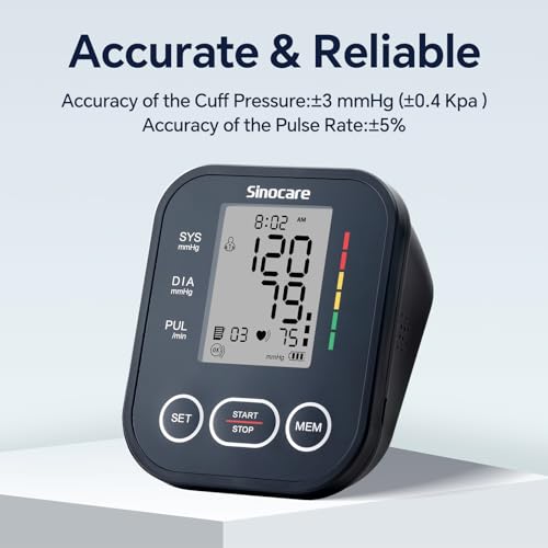 Sinocare Blood Pressure Monitor, Upper Arm Blood Pressure Monitors for Home Use, Adjustable Arm Cuff 8.6"-16.5", One-Button Operation, Dual User, Accurate & Practical (Black) - color: Black