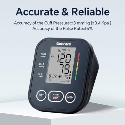 Sinocare Blood Pressure Monitor, Upper Arm Blood Pressure Monitors for Home Use, Adjustable Arm Cuff 8.6"-16.5", One-Button Operation, Dual User, Accurate & Practical (Black) - color: Black