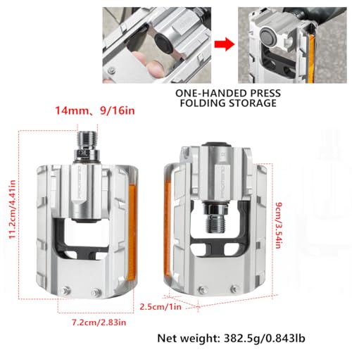 Folding Bike Pedals, All Aluminum Alloy Non-Slip Bike Pedals - color: Silver