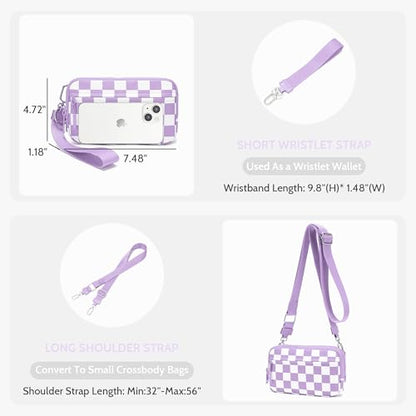 FODOKO Wristlet wallets for Women RFID crossbody bags with 4 Zippers - color: Light Purple