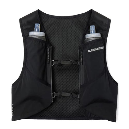 Build & Fitness LITEVEST Running Vest with 2X 500ml Soft Flasks – 7 Pockets, Lightweight, Breathable Hydration Vest – Premium, Secure, Comfort & Style for Training, Trails, Marathons & Everyday Runs - size: XS / S