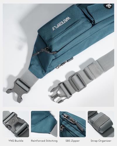 WATERFLY Small Crossbody Fanny Pack, Slim Waist Bag Chest Pouch - color: Peacock Blue