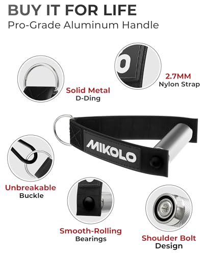 Mikolo Aluminum Alloy Cable Machine Handles, Exercise Handles D Handle Cable Attachments for Gym, Durable Cable Machine Attachment for Cable Crossover Training (with Bearing and 15mm Steel Tubing)