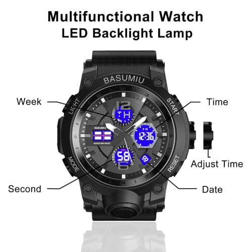 Military Digital Watches for Men Waterproof Work Mens Watch Sports - color: C-Black