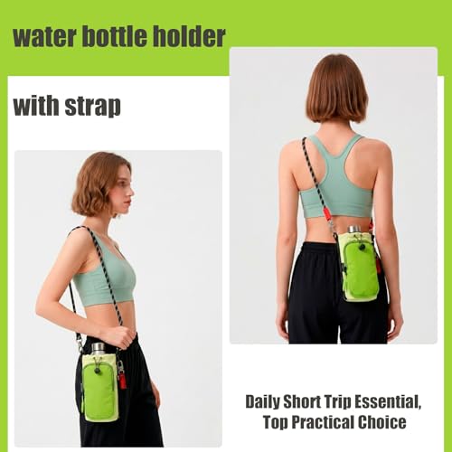 Water Bottle Holder with Strap - Crossbody Bottle Carrier Bag with Phone Pocket, Fits 32 oz Flasks for Men & Women - color: Green