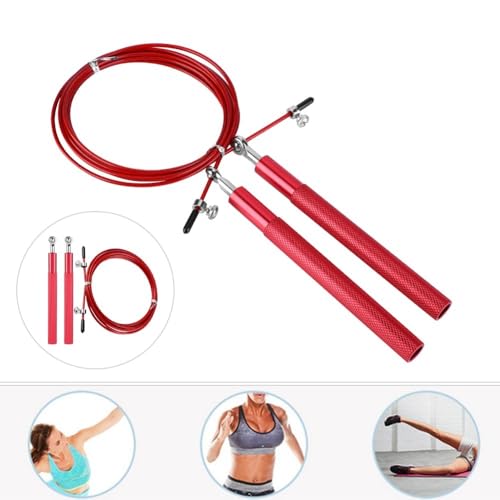 Aluminum Alloy Jump Rope with Ball Bearings – Skipping Rope for Speed Training, Non-Slip Grip and Adjustable PVC Cable - color: Red