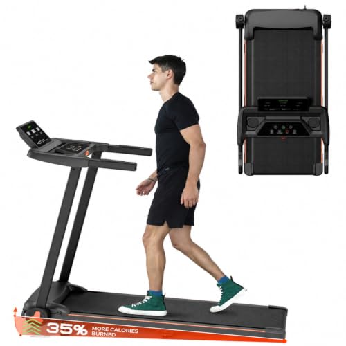 Foldable Walking Pad Treadmill with Incline and Handle Bar, 3.5HP 400lbs Capacity Compact Treadmill for Home Office Use, Portable Treadmills with 12 Workout Programs & LED Display - color: Dark