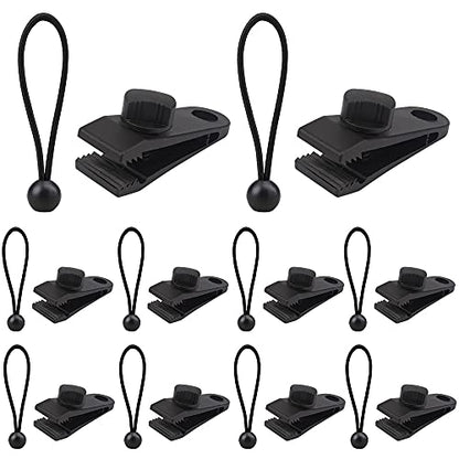 AOPRIE 10 Sets of Bungee Balls and Tarp Clips Black 6 Inches Ball Bungee Cord Heavy Duty Lock Grip Clamps Shark Fasteners Holder for Camping Tents Cargo Pool Awning Car Cover Holding Wire Hoses - size: 6 In Clips
