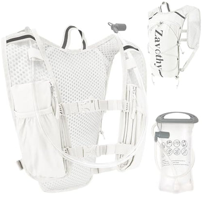 Zavothy Hydration Vest Pack with 1.5L Water Bladder, Lightweight 6L Hydration Backpack for Running, Hiking & Cycling, Breathable Reflective Hydration Vest for Men & Women - color: White