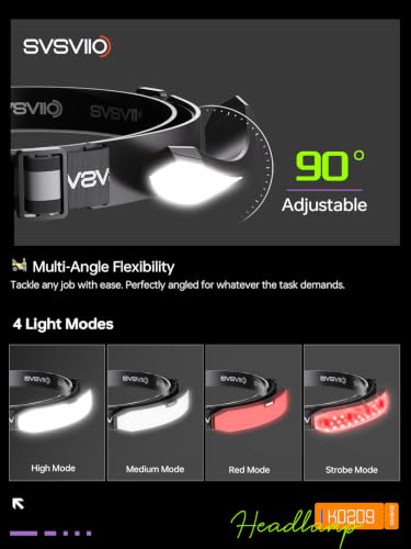 svsviio K0209*2PCS 1500 Lumen Rechargeable Headlamp,230° Wide Beam Super Bright LED Head Lamp,4 Modes,Red Light,IPX5,Head Lights for Forehead,Hard Hat Light for Adults Camping,Hiking,Mechanic - size: 2 Pack