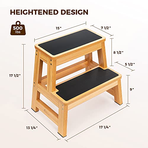 StrongTek Wood 2 Step Stool for Adults, 17.5 in, 500 lb, Non-Slip